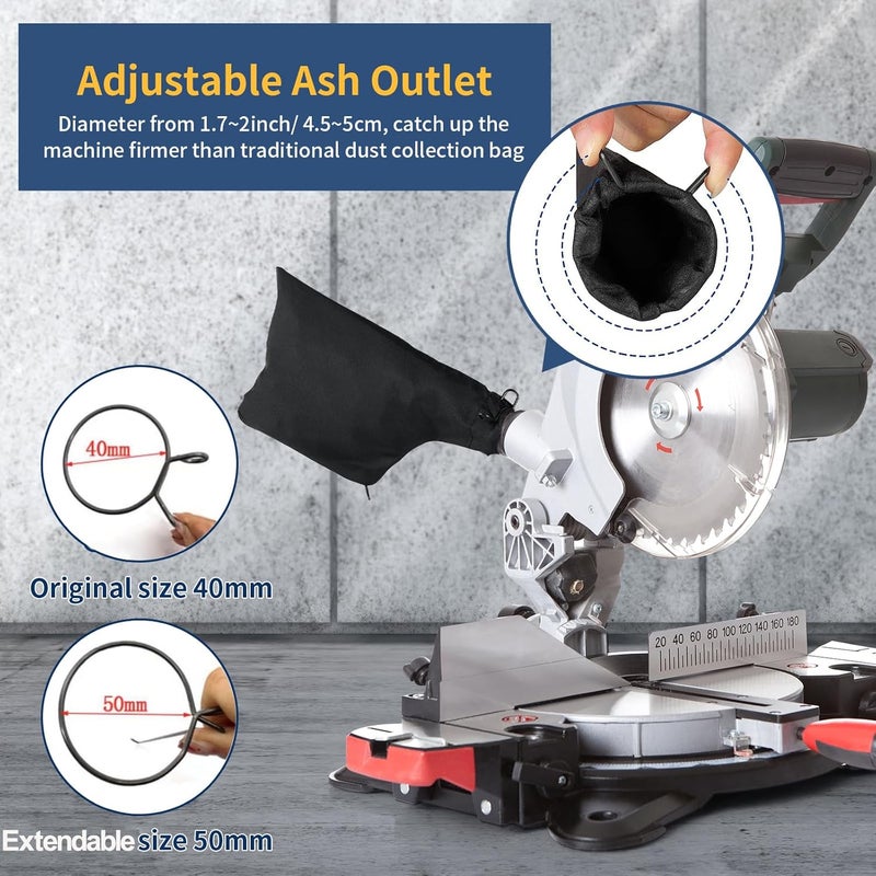 CCTIVED Miter Saw Dust Bag for 255, 2 Pack Dust Collector Bags with Zipper and Wired Adjustable Stand, Compatible with Ryobi, Dewalt, Craftsman, Belt Sander, Fits 1-1/2" to 2" Dust Port Miter Saws - Image 4